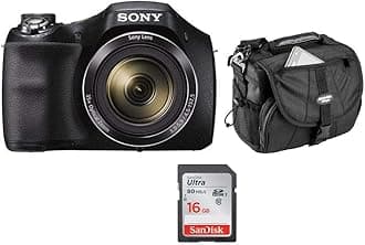 Sony Cyber-Shot DSC-H300 Digital Camera, 20.1MP, 35x Optical Zoom, Black - Bundle with 16GB Class 10 SDHC Card, Camera Bag