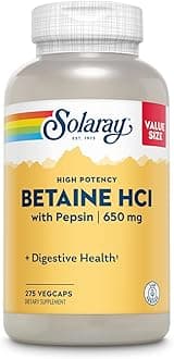 Solaray High Potency Betaine HCL with Pepsin 650 mg | Hydrochloric Acid Formula for Healthy Digestion Support | Lab Verified (275 CT)