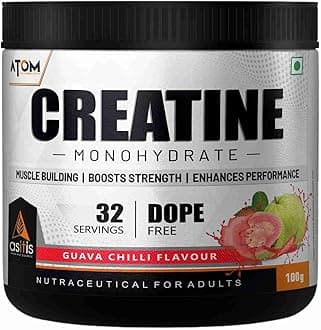 Asitis Nutrition Atom Creatine Monohydrate Powder 100 grams - 32 Servings | Dope Free | Enhances Performance | Promotes Muscle Gains | Guava Chilli Flavour