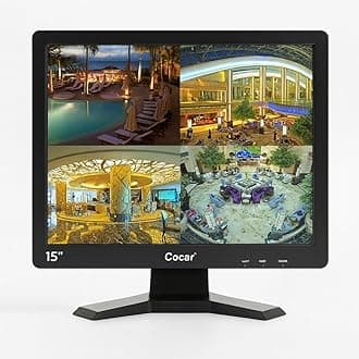 15" Professional CCTV Monitor VGA HDMI AV BNC, 4:3 HD Display (LED Backlight) LCD Security Screen with USB Drive Player for Surveillance Camera STB PC 1024x768 Resolution Built-in Speaker Audio In/Out