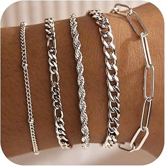 gold bracelets for women, trendy ladies dainty bracelet set with beads, cuban, paper clip, heart, snake, rope, pearl, cross, hand chain, silver jewelry gift, women christmas