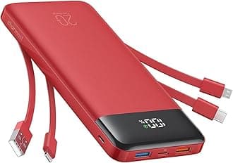 charmast 20000mAh Portable Charger with Built in Cables, 22.5W Travel Power Bank Fast Charging, USB C Cell Phone Battery Pack for iPhone 17/16/15/14/13/12 Series, iPad, Samsung, Android, Tablet