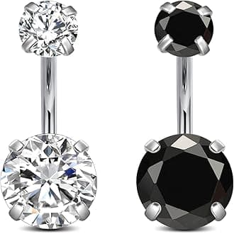 Incaton 14G Belly Button Ring Surgical Stainless Steel Round Cubic Zirconia Navel Barbell Belly Rings For Women 6/8/10/12mm