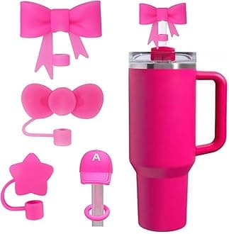 Rose Bow Straw Cover Topper for Stanley Cup,Silicone Straws Toppers for Tumbler with Handle 40oz,Cute 10mm/0.4in Covers Cap,Reusable Lids for Stanleys Cups Accessories, 4Pcs-41