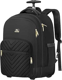 Wheeled Backpack, 18 Inch Large Water Resistant Laptop Backpack with Wheels, Carry On Business Roller Bag for Women, Trolley Suitcase for Adults to Travel, Overnight Work Bag for College, Black