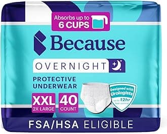 Overnight Absorbency Pull Ups - Adult Disposable Incontinence Underwear, Extra Absorbent Nighttime Briefs for Men and Women, White, XXLarge, 40 Count (4 Packs of 10)