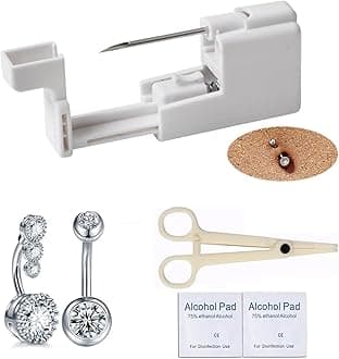 6PCS Belly Button Piercing Kit,Professional Body Piercing Gun,Belly Button Ring,Surgical Steel Navel Rings for Women (Navel Piercing Kit)