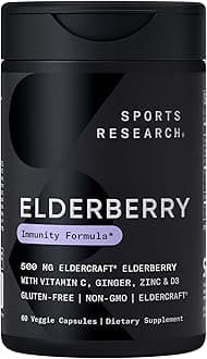 Elderberry Capsules with Vitamin D3, Zinc & Vitamin C (60 Veggie Capsules)_ Women & Men's Daily Herbal Supplement for Immune Support, Made from Organic Black Elderberries (Sambucus)