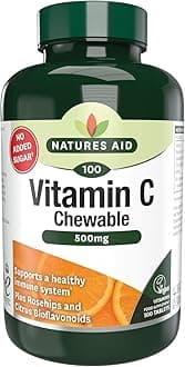 Natures Aid Vitamin C 500mg 100 Chewable Tablets – Supports Immune System & Skin Health - High Strength, Sugar Free, Vegan, Non-GMO – Antioxidant Supplement