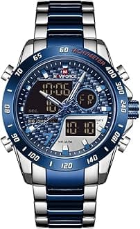 NAVIFORCE Men's Multifunction Waterproof Sport Analog Digital Quartz Watch with Chronograph Dual Time Alarm SIG Snooze Function