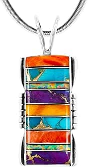 Turquoise Pendant Necklace Sterling Silver 925 (Sterling Silver Pendant with 20" Stainless Chain)