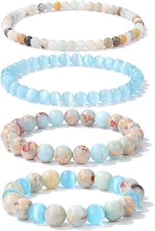 Vinswet 4pcs Beaded Bracelets for Women,Natural Healing Crystal Gemstones Bracelet,Anxiety Stress Relief Bracelet Handmade purple Jewelry Gifts for Women