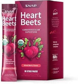 Heart Beets Stick Packs, Organic Beet Root Powder Drink Mix, Cardiovascular Support for Men & Women, Beets, Pomegranate & Red Spinach, Nitric Oxide Booster, Mixed Berry, 10 Servings