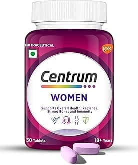 Centrum Women, World's No.1 Multivitamin with Biotin, Vitamin C & 21 vital Nutrients for Overall Health, Radiance, Strong Bones & Immunity (Veg) Pack of 30 Tablets