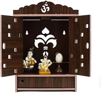 Lyrics Creation Beautiful MDF Wooden Temple,Home Temple, Pooja Mandir, Wall Hanging and Table Top Home Mandir Temple, Home Decor Beautiful Wooden Temple, Dark Brown (43*23*19 cm) (Black)