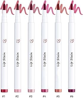 Lip Stain,Lip Tint Pen,Cream Glide Lip Liner,Long Lasting Colour Lip Marker,Hydrating Matt Lippen Liner Pens With 6 Colors To Choose,Waterproof,Moisturizing,Transfer-Proof,Lightweight (Set, 1.7ml)