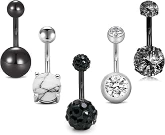 MODRSA Belly Button Ring Surgical Steel Belly Rings for Women Hypoallergenic Belly Button Rings Clicker Belly Button Ring Belly Piercing Silver Rose Gold Pink Black Navel Rings for Women