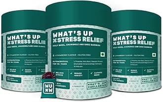 What's Up Wellness Stress Relief Gummies | For Men & Women with Chamomile, Passion Flower, L-theanine, Sage & Holy Basil, Help reduce Stress, Anxiety and improve Sleep - 90 Gummy Pack