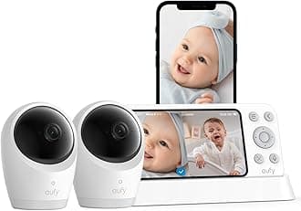 eufy Baby Monitor E21 with 2 4K UHD Cameras, 5'' 720p Display, Hybrid Wi-Fi and No Wi-Fi Connection, App and Monitor Control, Pan-Tilt, 8× Zoom, Portable Camera with Built-in Battery, ANR