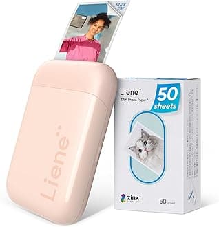 Pearl K100 Photo Printer, 2x3 Mini Instant Portable Color Mono Picture Printer 50 Zink Adhesive Paper, Bluetooth 5.2, Compatible w/iOS & Android, Small Photo Maker for iPhone, Smartphones, Pink