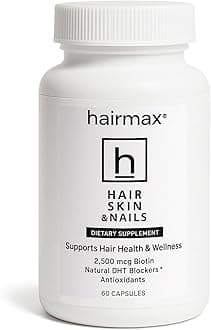 Hair, Skin and Nails Dietary Supplement – Hair Loss & Hair Regrowth Treatment. 2500mcg Biotin, DHT Blocker, MSM & Antioxidants, 60 Capsules