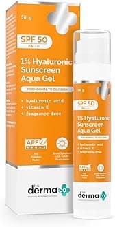 The Derma Co 1% Hyaluronic Sunscreen Aqua Gel SPF 50 PA++++ | Hydrating, Lightweight & Non-Greasy | No White Cast | Broad Spectrum & Blue Light Protection | Clinically Tested - (In-Vivo) | 50 g