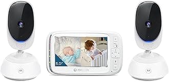 Video Baby Monitor with 2 Cameras, 5" Screen, 2-Way Audio, Night Vision, Temperature Sensor, No WiFi,1000ft Range, Lullabies, VM75-2