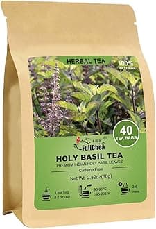FullChea - Holy Basil Tea Bags, 40 Tulsi Teabags, 2g/bag - Premium Holy Basil Leaves - Non-GMO - Caffeine-free - Support Digestion & Boost Immunity