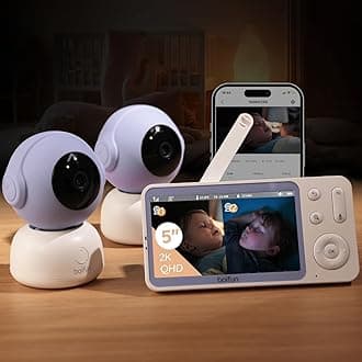 2K Baby Monitor with 2 Cameras,Smartphone App, Wi-Fi Cameras,5-inch Display, Motion Tracking, Encrypted Connection, Night Vision, Long-Range 2-Way Talk, Temp Sensor