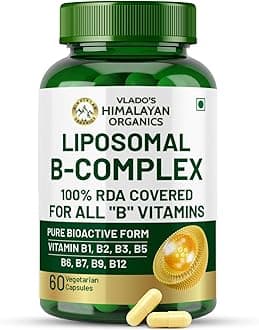 - Vlado’s Himalayan Organics Plant Based Vitamin B Complex with 100% RDA B1, B2, B3, B5, B6, B9 & B12 | Hair Growth, Boost Energy And Immunity (60 Capsules)