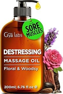 Gya Labs Destressing Massage Oil for Couples - Sore Muscle Oil Body Oil Massage Oils for Massage Therapy & Skin - Crafted with Lavender, Rose Otto, Rosewood, Myrrh, Jojoba & Argan Oils (200ml)