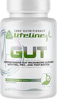 Core Nutritionals Lifeline Gut Comprehensive Gut Microbiome Support with Pre-, Pro-, and Post-Biotics, 150 Capsules