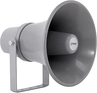 - Indoor Outdoor PA Horn Speaker - 9.7 Inch 20-Watt Power Compact Loud Sound Megaphone w/ 400Hz-5KHz Frequency, 8 Ohm, 70V Transformer, Mounting For 70V Audio System - PyleHome PHSP101T (Gray)