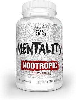 Rich Piana Mentality Nootropic Blend | Brain Booster Supplement for Performance, Memory, Mental Clarity | Ginseng, Ginkgo, L-Theanine, Choline, Huperzine, 60 Capsules (30 Day Supply)