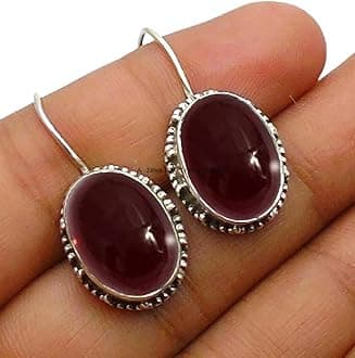 10x14MM Oval Gemstone Sterling Silver Ellipse Dangle Earrings for Women, Bezel Set Ear-Wire Earrings, Bridesmaid Earrings Mother's Day Gift (Garnet)