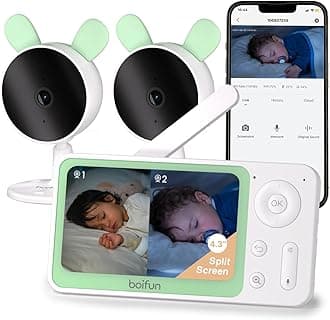 BOIFUN Split Screen Video Baby Monitor WiFi, 2 Cameras, Smartphone APP Control & LCD Monitor, 4.3'' 4X Zoom, AI Motion & Sound Detection, 1080P Smart (Monitor para Bebe), Area Alarm, Video Recording