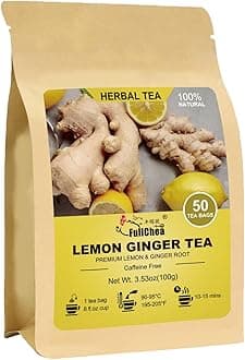 FullChea - Lemon Ginger Tea Bags, 50 Teabags - Pleasantly Spicy & Warming - N...