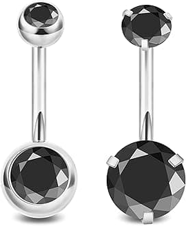 NICEIGHT 2PCS 14G Surgical Steel Belly Button Rings for Women Round CZ Navel Ring Long Belly Rings Belly Piercing Jewelry 6-16MM