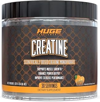 Huge SupplementsCreatine Monohydrate Powder, 5000mg of Pure Creatine, Clinically Dosed to Boost Performance, Increase Muscle Strength and Size, 30 Servings (Orange)