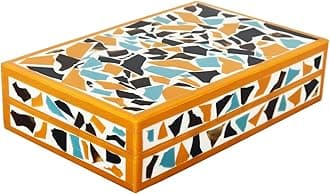 Handicrafts Home Decorative Keepsake Box 8x5, Small Organizer with Lid, Boho Storage, Retro Memory, Unique Coffee Table Décor, Jewelry or Trinket, Modern Shelf