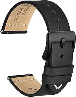 WOCCI Old-fashioned Watch Band, Top Grain Leather, French Wax Thread, Quick Release, Stainless Steel Buckle, Replacement Strap for Men, Band Width 17mm 18mm 19mm 20mm 21mm 22mm 24mm