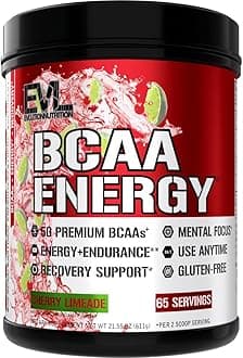 EVL BCAAs Amino Acids Powder - BCAA Energy Pre Workout Powder for Muscle Recovery Lean Growth and Endurance - Rehydrating Post Workout Recovery Drink with Natural Caffeine - Cherry Limeade