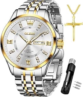 Diamond Watches for Men,Business Dress Watch Waterproof Luminous,Male Golden Big Dial Luxury Casual Quartz Analog Watches with Day Date Calendar and Stainless Steel Band