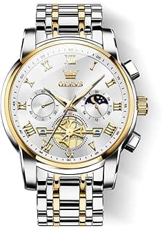 Men's Wrist Watches Two Tone Stainless Steel Quartz Watch Diamond Chronograph Moon Phase Gold Blue Black Dial Male Watch Waterproof Luminous