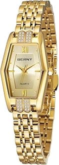 BERNY Gold Watches for Women Dainty Hexagon Ladies Quartz Wrist Watches Stainless Steel Band Fashion Analog Watch Luxury Bracelet