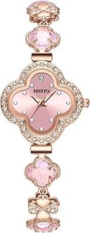 NIBOSI Women Watch Analog Clover Green Dial Wrist Watch for Ladies Luxury Diamond Stone Rose Gold Brass Strap Dress Watch Girl Jewelry Bracelet