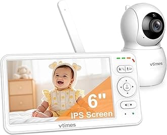 VTimes Baby Monitor with Camera and Audio, 6'' IPS Screen with 30-Hour Battery, Baby Monitor No WiFi Night Vision, ECO, 2-Way Audio, Pan-Tilt-Zoom, Baby Camera Monitor with 1000ft Range, Ideal Gift
