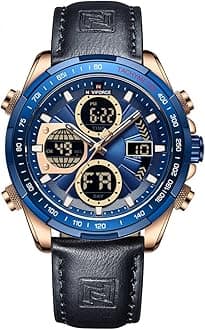 NAVIFORCEMen's Military Digital Watches Analog Quartz Waterproof Watch Sport Multifunctional Leather Wristwatch