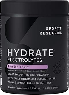 Hydrate Electrolytes Powder - Sugar-Free & Naturally Flavored with Vitamins, Minerals, and Coconut Water - Supports Hydration - Passion Fruit