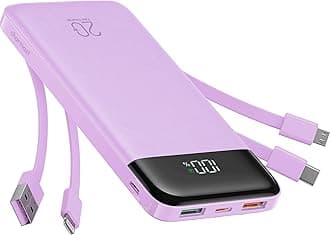 – 20000mAh Power Bank with 4 Built-in Cables, 22.5W Fast Portable Charger for iPhone, Android, iPad, No Extra Cords Needed for Travel, Work, Emergency(Purple)
